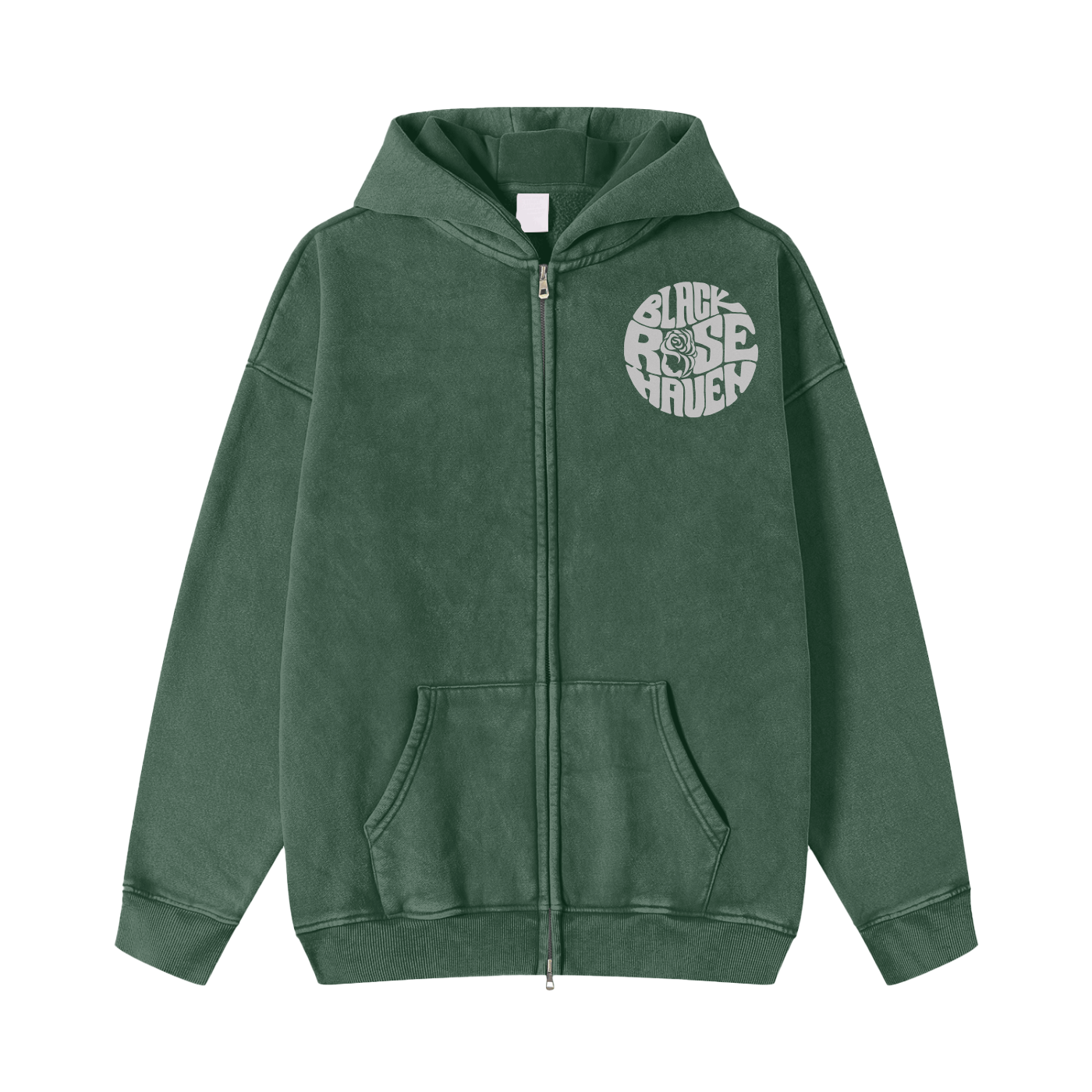 Snow Washed Zip-Through Fleece Hoodie