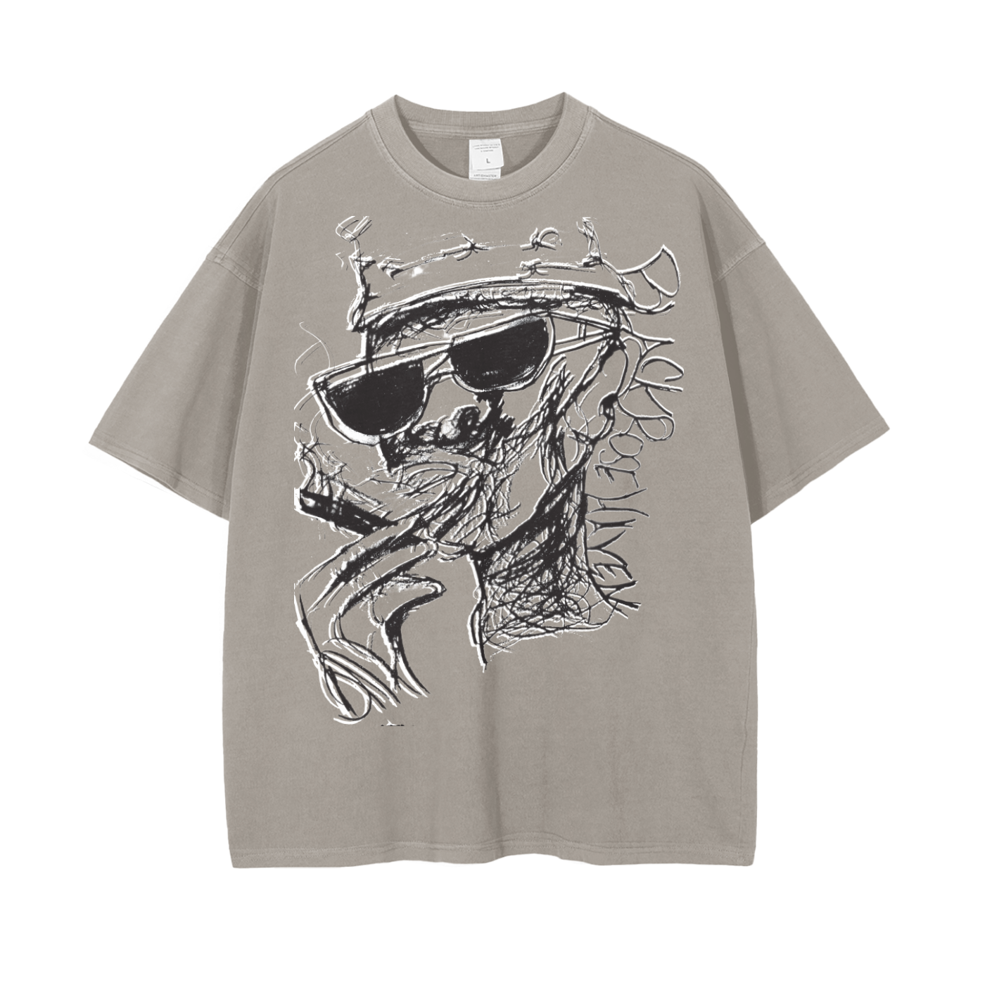 Vintage Ash Wash Drop Shoulder T-Shirt | Smoking Man
