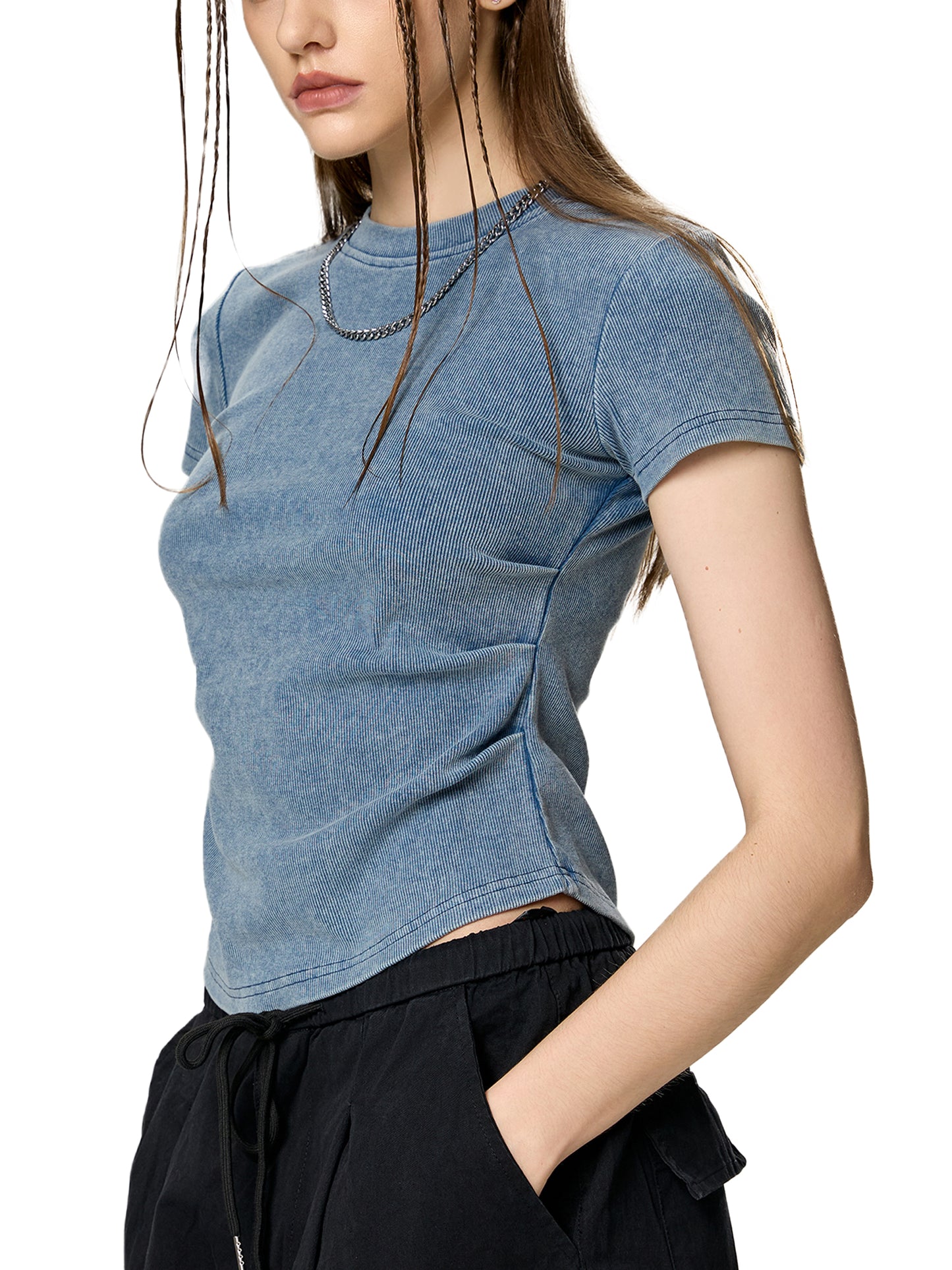 Vintaged Snow Wash Bodycon Cotton T-Shirt