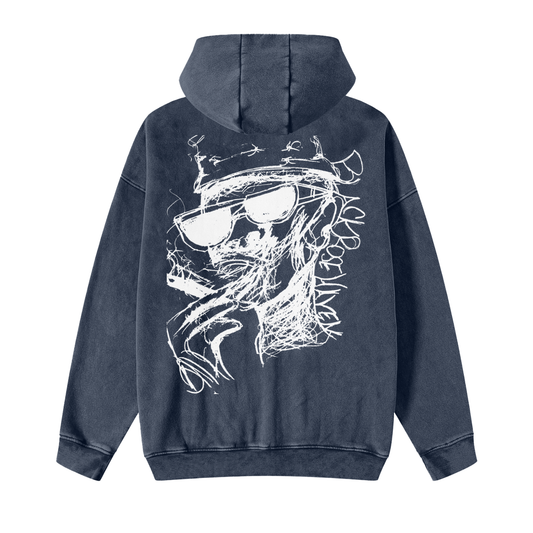Snow Washed Zip-Through Fleece Hoodie