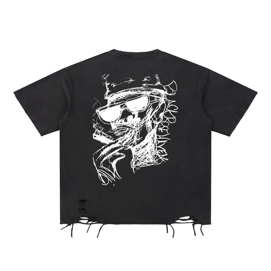Vintage Snow Washed Raw-Hem T-Shirt | Smoking Man